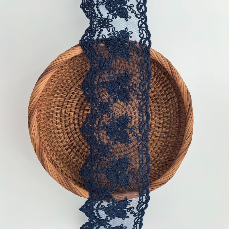 Sourcemall Lace Trim Ribbon, Delicate Crown Ribbon for Crafts Sewing and Bridal Wedding Dress Applique Decorations, 3.3inch Width 5 Yards/Lot (Navy) - Image 3